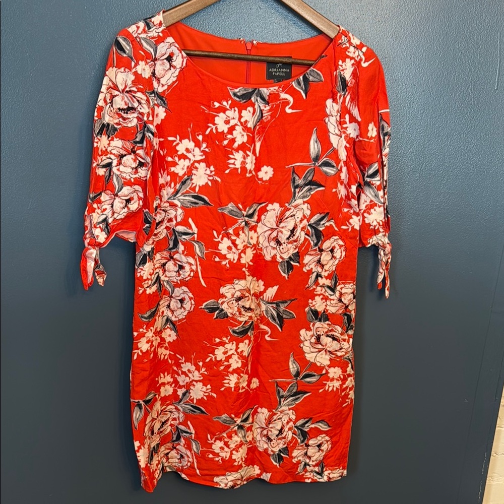 Adrianna Papell Linen Sheath Dress with Bateau Neckline